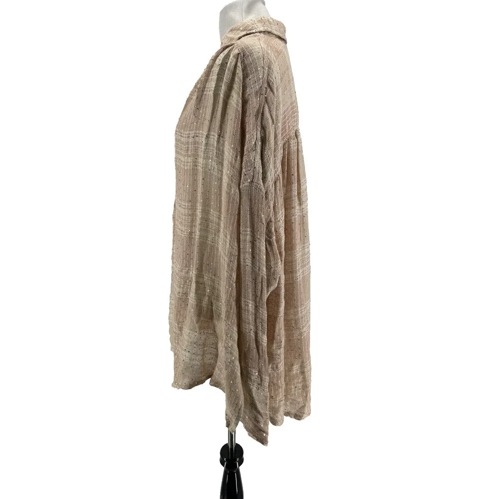 Free People Women's Beige Fearless Love Bell Sleeve Shirt Size Small NEW